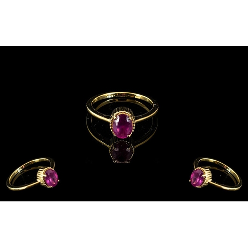 257 - Ruby Solitaire Ring, an oval cut solitaire ruby, of excellent colour and of just under 2cts, claw se... 