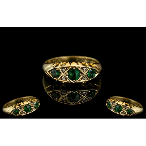 25A - An Edwardian Period - Attractive Emerald and Diamond Set 18ct Gold Ring. Excellent Setting / Design,... 