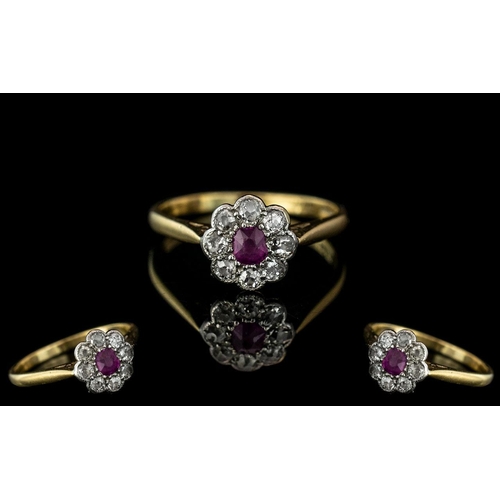 26 - 18ct Gold & Platinum Exquisite Ruby & Diamond Set Cluster Ring.  Marked 18ct and platinum to interio... 