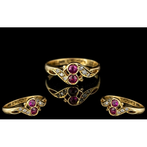 27 - Edwardian Period - Exquisite 18ct Gold Rubies and Diamonds Set Ring. The Natural Rubies of Superb Co... 