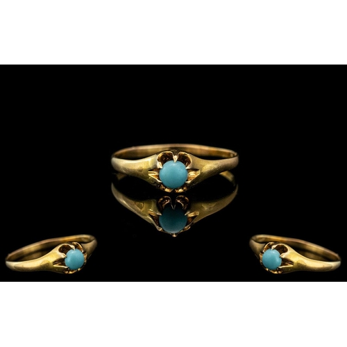 29A - Antique Period Gypsy 18ct Gold Single Stone Attractive Turquoise Set Ring In A Gypsy Setting Marked ... 
