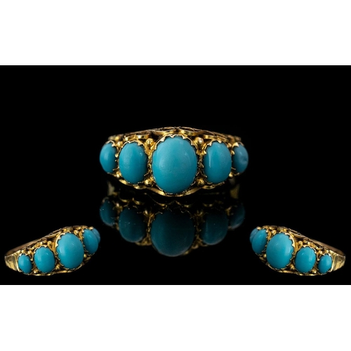 30 - Antique Period Attractive 5 Stone Turquoise Set Ring, with ornate setting  Full hallmark for Birming... 