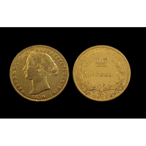 315 - Queen Victoria 22ct Gold Young Head / Bun Head Full Sovereign. Sydney Mint. Average Grade - Please C... 