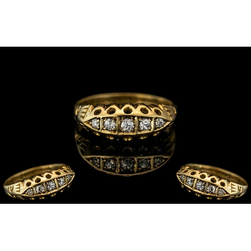 31A - Antique Period Attractive 18ct Gold Five Stone Diamond Set Ring With Ornate Designed Setting Hallmar... 