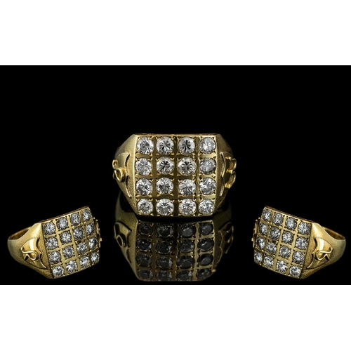 34 - 18ct Gold Diamond Signet Ring, set with 16 round modern brilliant cut diamonds, each stone approx 15... 