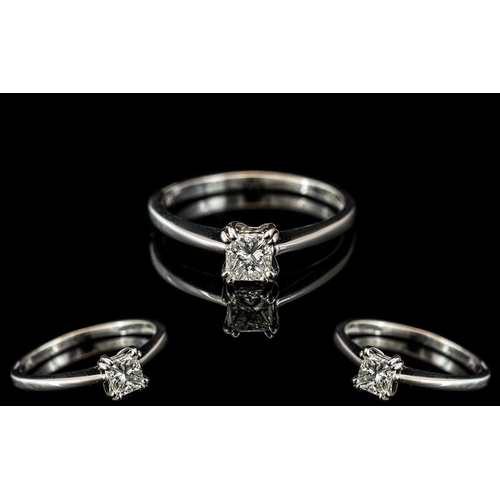 36A - 18ct White Gold Contemporary Superb & Single Stone Diamond Set Ring.  The Princess cut diamond of to... 