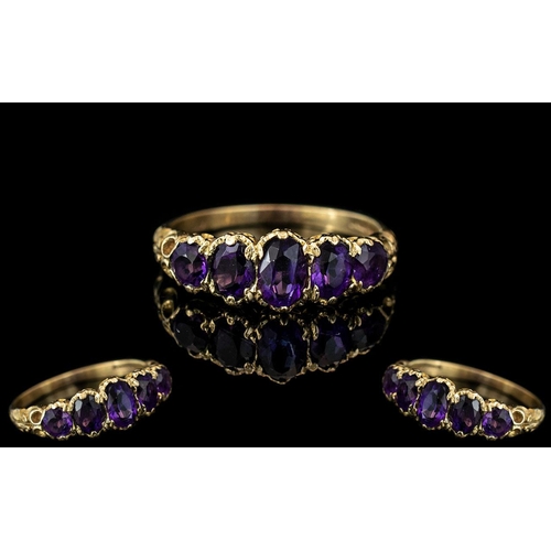 39 - Antique Period - Attractive 15ct Gold 5 Stone Amethyst Set Ring, Excellent Proportions. Full Hallmar... 