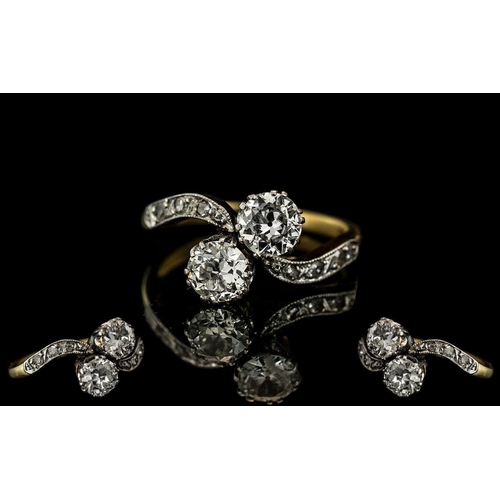 3A - Ladies 18ct Gold Attractive Two Stone Diamond Twist Set Dress Ring, marked 18ct to interior of shank... 