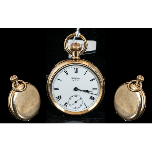 428 - A Waltham Open Face Pocket Watch, white enamel dial, Roman numerals with subsidiary seconds, 48 mm. ... 