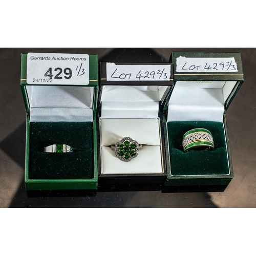 429 - Collection of Three 9ct Gold Gem Set Dress Rings, one set with green stone and diamond chips, anothe... 