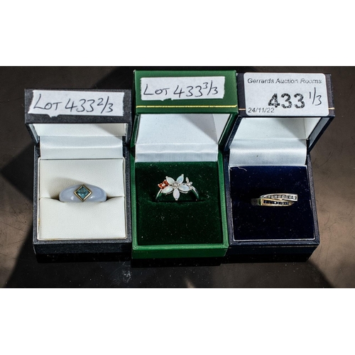 433 - Three Gold Dress Rings, a 14ct Sapphire & Diamond ring, a white gold set with Opal 9ct gold, and a B... 