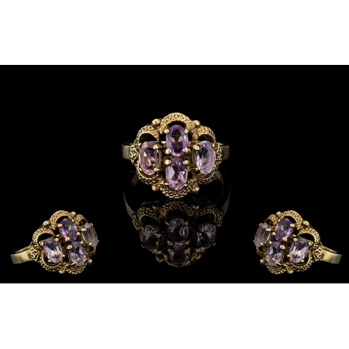 439 - Ladies 9ct Gold Attractive Pale Amethyst Set Ring Hallmark London 1990. Ring Size P-Q, Weight 4.7 gr... 