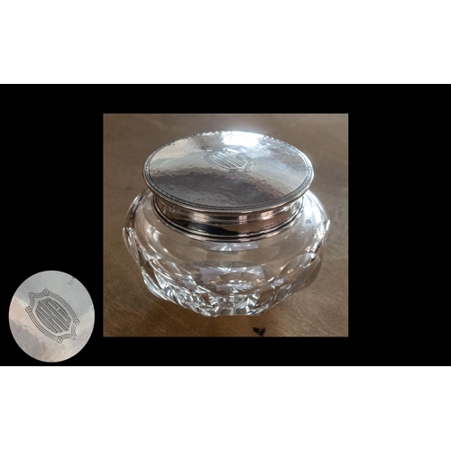 470 - Cut Glass Octagon Dish - With a Sterling Silver Lid. Approx Size 4.5 Inches Diameter & With Lid 3 In... 