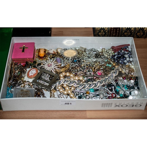 481 - Quantity of Costume Jewellery, including brooches, earrings, necklaces, beads, pendants, bracelets, ... 