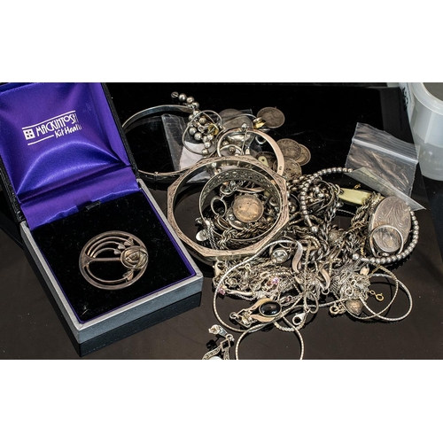 483 - Quantity of Silver Items, comprising an assortment of bracelets, chains, pendants, earrings, brooche... 