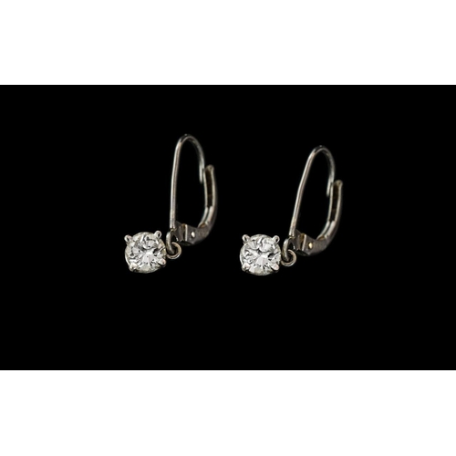 49 - Platinum Pair Of Diamond Set Earrings - Marked 950, The Round Brilliant Cut Diamonds of Superb Colou... 