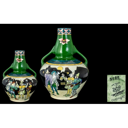 500 - The Foley ' Intarsio ' Hand Painted Bottle Shaped Twin Handle Vase. Ref No 3522. Titled ' Much Ado A... 