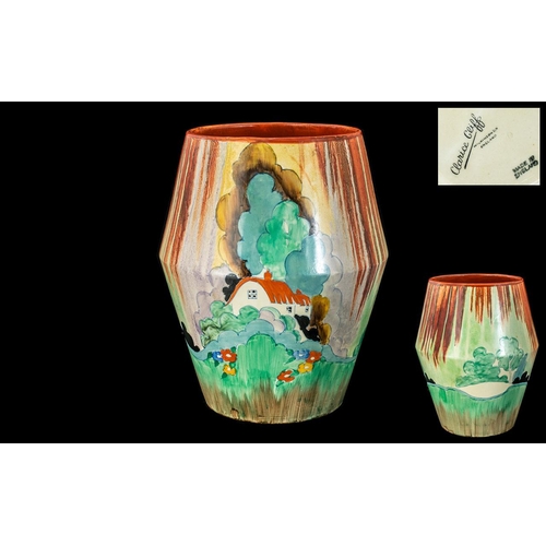 509 - Clarice Cliff Hand Painted Large 1930's Vase ' Forrest Glen ' Red Roofs Design. c.1935. Height 9.25 ... 