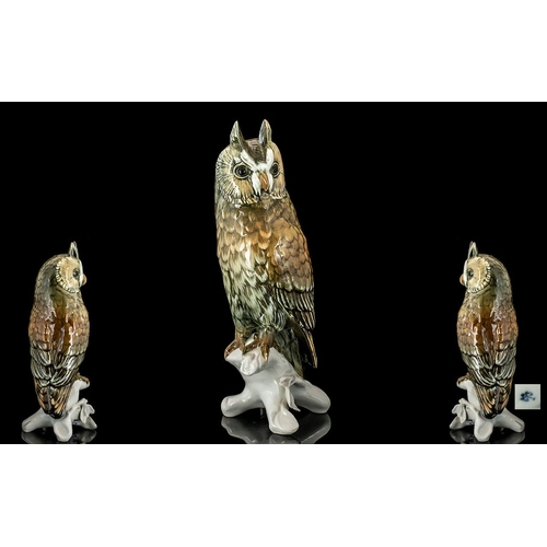 514 - Karl Emms Superb Handpainted Porcelain Figure 'Owl', on perch.  Karl Emms mark/stamp to base.  Heigh... 