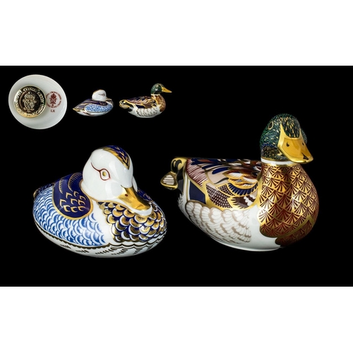 517 - Royal Crown Derby Pair of Paperweights. Comprises 1/ Duck, Gold Stopper. Issued 1981 - 1997. Height ... 