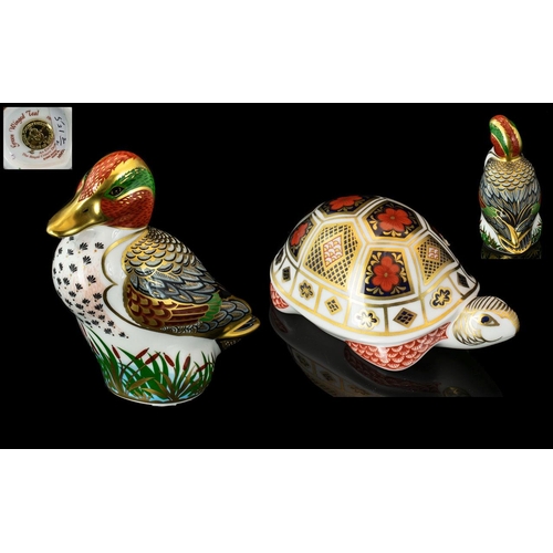 521 - Royal Crown Derby Exclusive Pair of Handpainted Paper Weights, comprising 1.  'Green Winged Teal' go... 