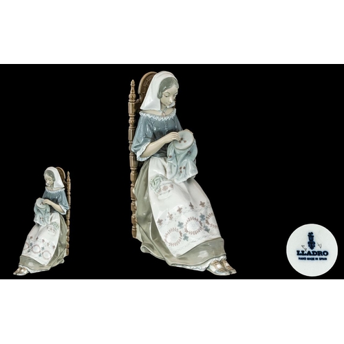 528A - Lladro Large Handpainted Porcelain Figure 'Embroiderer', Model No. 4865.  Issued 1974 - 1994.  Heigh... 