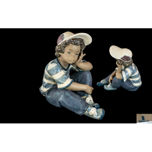 534 - Lladro - Gres Hand Painted Figure ' Long Day ' Model No 2209. Issued 1991. Height 7.5 Inches - 18.75... 