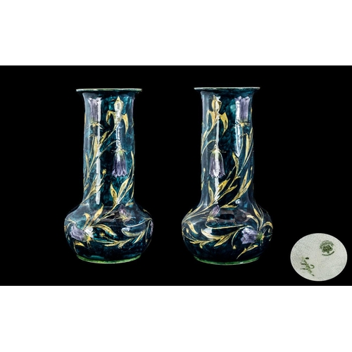 537 - Morris ware - Art Nouveau S. Hancock & Sons Signed Large and Impressive Pair of Tall Vases ' Tulips ... 