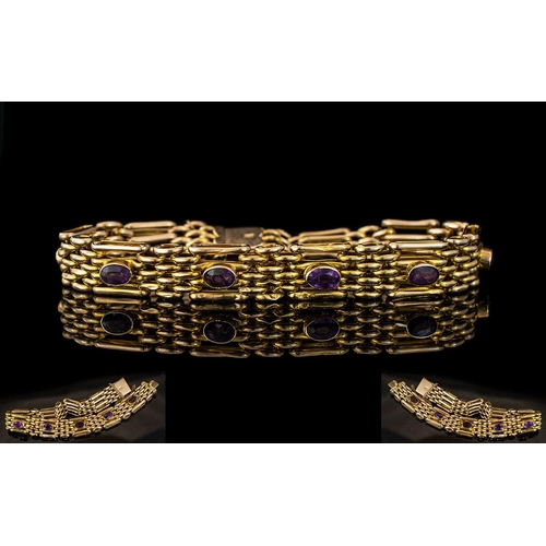 54 - Antique Period - Attractive 9ct Gold and Amethyst Set Bracelet, Wonderful Rich Colour. Stamped 9ct w... 