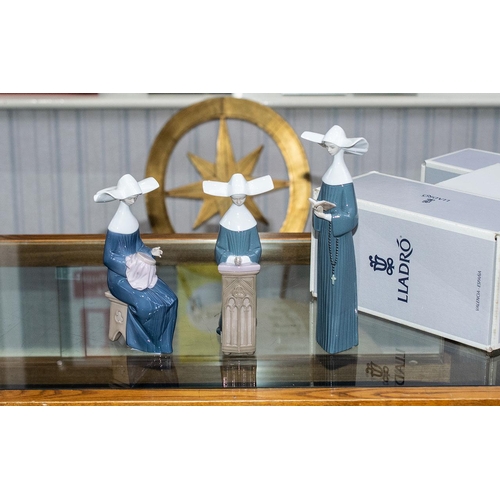 543 - Lladro Religious Figures. ( 3 ) In Total. Comprises 1/ Lladro Nun, ' Time to Sew, With Box and Certi... 