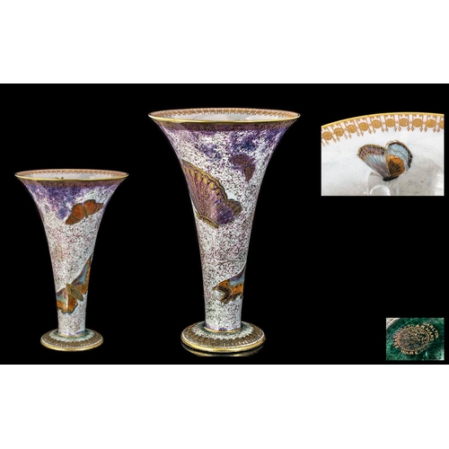 546 - Carlton - Armand Lustre Ware Tall Trumpet Butterflies Vase. Pattern No 165/2109. Of Excellent Form. ... 