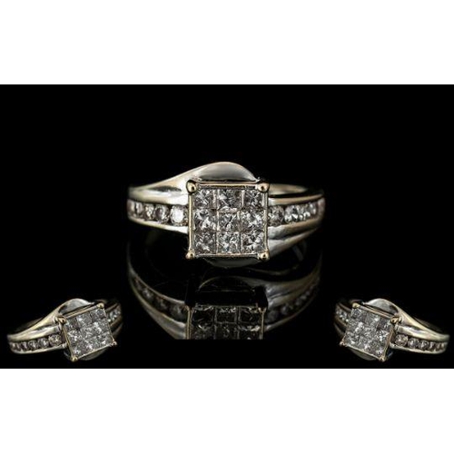 56A - Ladies 18ct White Gold Attractive Diamond Set Dress Ring. The Diamonds Extend Down the Shoulder, Ful... 