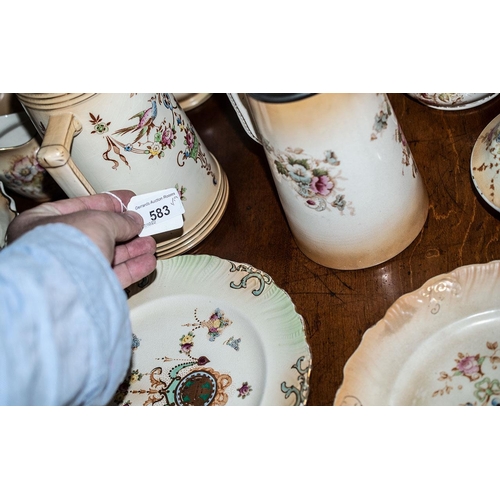 583 - Large Collection of Blush Ivory Porcelain, mainly Crown Devon, including footed cake plates, jugs, v... 