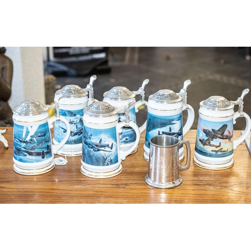 601 - Dambusters Davenport Collection Tankards, six in total, comprising 'The Take Off', 'The Breakthrough... 