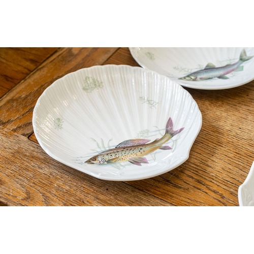 610 - Limoges - Set of Six Limoges Fish Plates, shell shaped,  measure 10'' diameter.  White base with dec... 