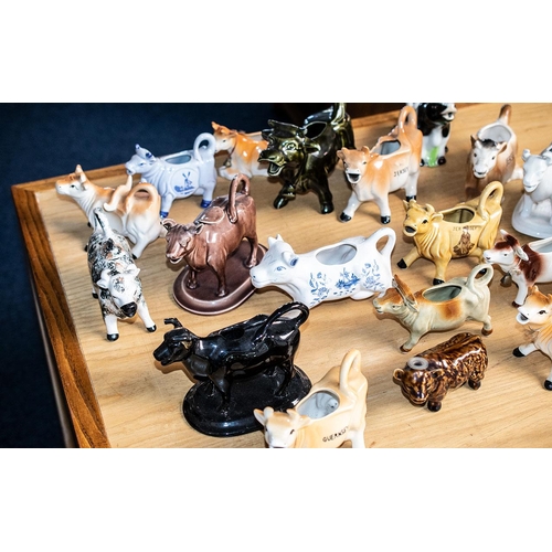 626 - Large Good Collection of Porcelain Cow Creamers. Various Shapes, Sizes and Makes. Includes Staffords... 