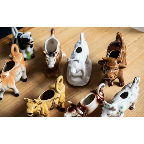 626 - Large Good Collection of Porcelain Cow Creamers. Various Shapes, Sizes and Makes. Includes Staffords... 