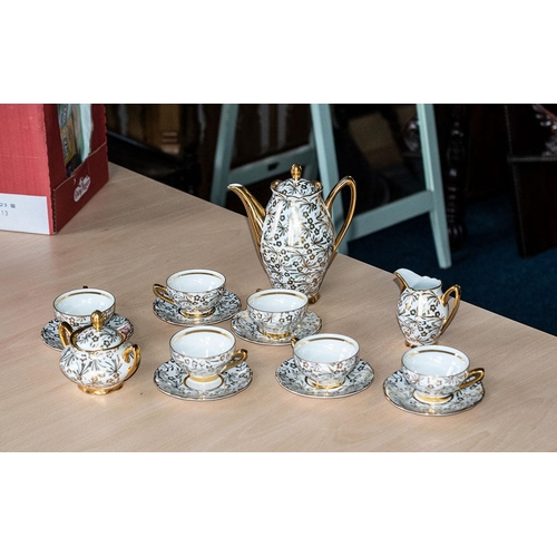 648 - Gold & White Bavarian Porcelain Coffee/Tea Set, comprising tea pot, milk jug, lidded sugar bowl, fiv... 