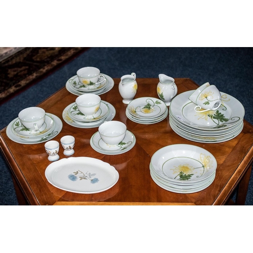 671 - Denby Dinner/Teaset - Comprising 6 Dinner Plates, 5 Soup Bowls, 3 Sandwich Plates, 5 Side Plates, 5 ... 