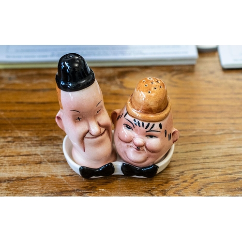 674 - Beswick Rare Laurel & Hardy Vintage Salt & Pepper Pots, marked to base No 575.