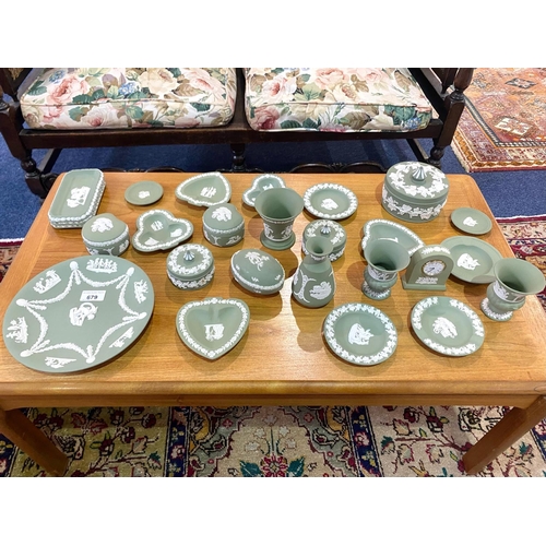 679 - A Collection Of Green Jasperware Wedgewood Pottery to include, a quantity of trinket pots and dressi... 