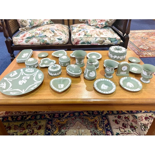 679 - A Collection Of Green Jasperware Wedgewood Pottery to include, a quantity of trinket pots and dressi... 