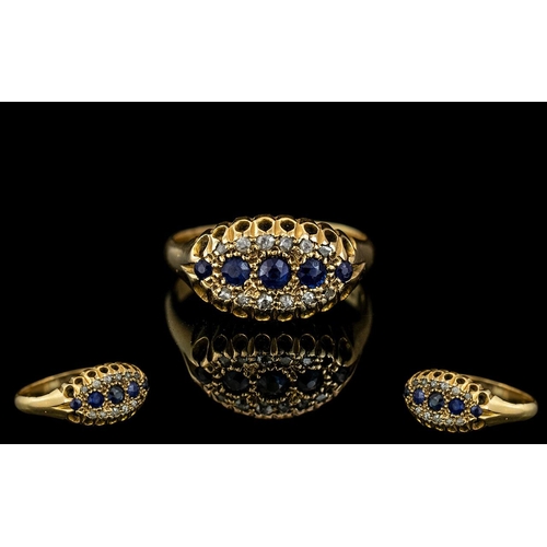 68 - 18ct Gold Attractive - Superb Blue Sapphire and Diamond Set Ring. Exquisite Setting / Design. Marked... 