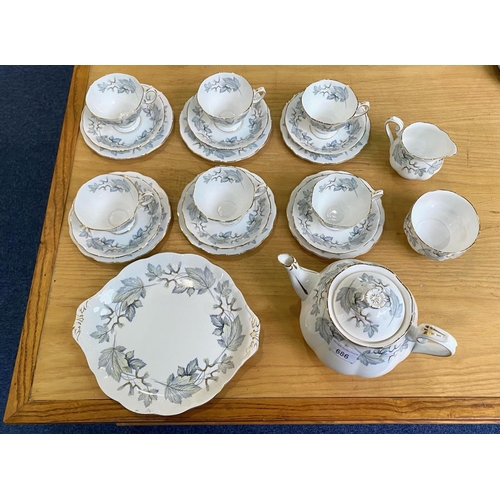 686 - Royal Albert Silver Maple Part Dinner Set to include a teapot, sandwich/cake plate, six side plates,... 