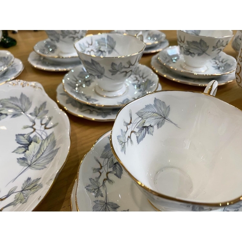 686 - Royal Albert Silver Maple Part Dinner Set to include a teapot, sandwich/cake plate, six side plates,... 