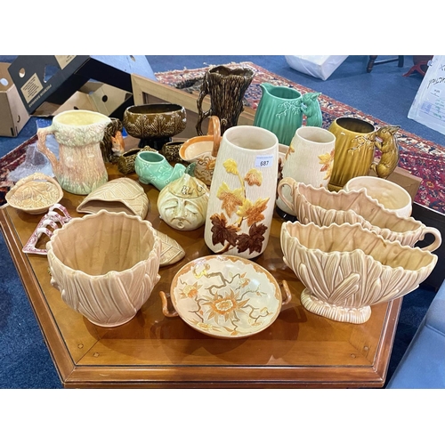 687 - A Collection of Assorted Retro Pottery to include, wooden sons Chinese rose, a quantity of Sylvac, a... 