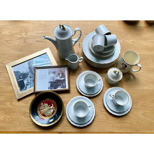 706 - A Modern Plain White Dinner Set white with a gold trim. Includes 6 cups and side plates Coffee Pot a... 