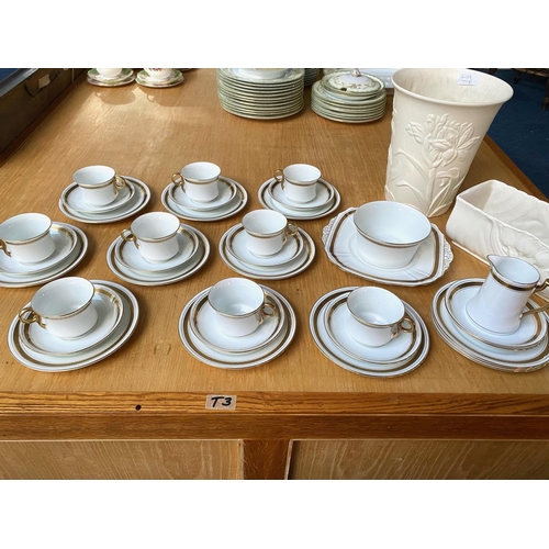 718 - TF & S Ltd Teaset - Cream Ground with Gold Greek Key Design, comprising, Milk Jug, 9 tea cups, 10 sa... 