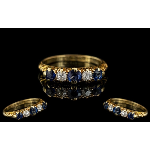 72 - Antique Period - Attractive 18ct Gold 5 Stone Sapphire and Diamond Ring. Excellent Design / Setting.... 