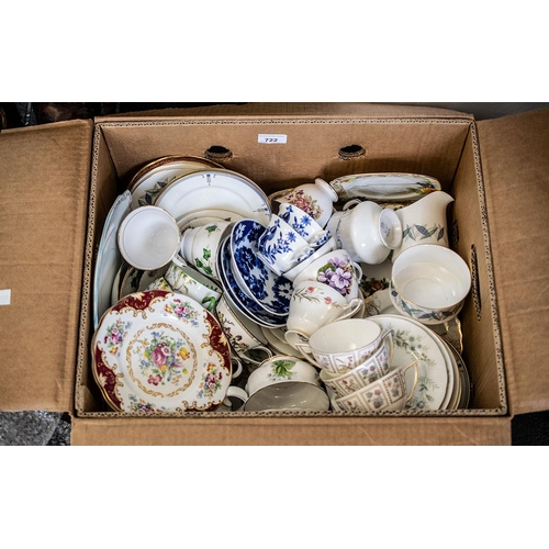 722 - Box of Assorted Porcelain, including Royal Standard 'Trend' milk and sugar and side plates, Colcloug... 